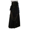 Long Black Gothic Cotton Utility Kilt Steampunk Design Leather Straps & Chains 